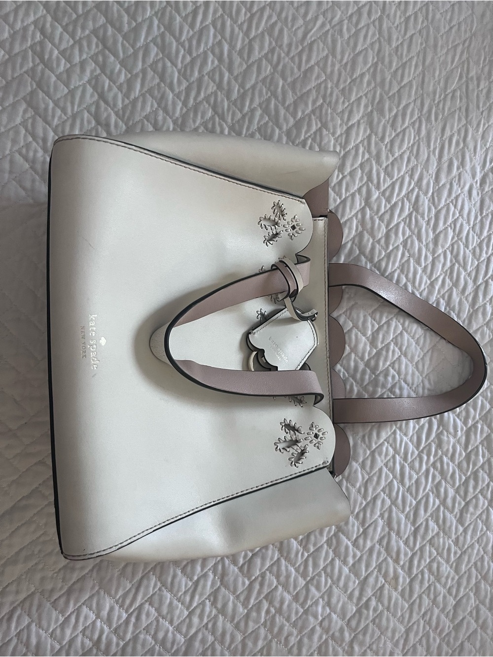 kate spade cream leather tote with blush handles